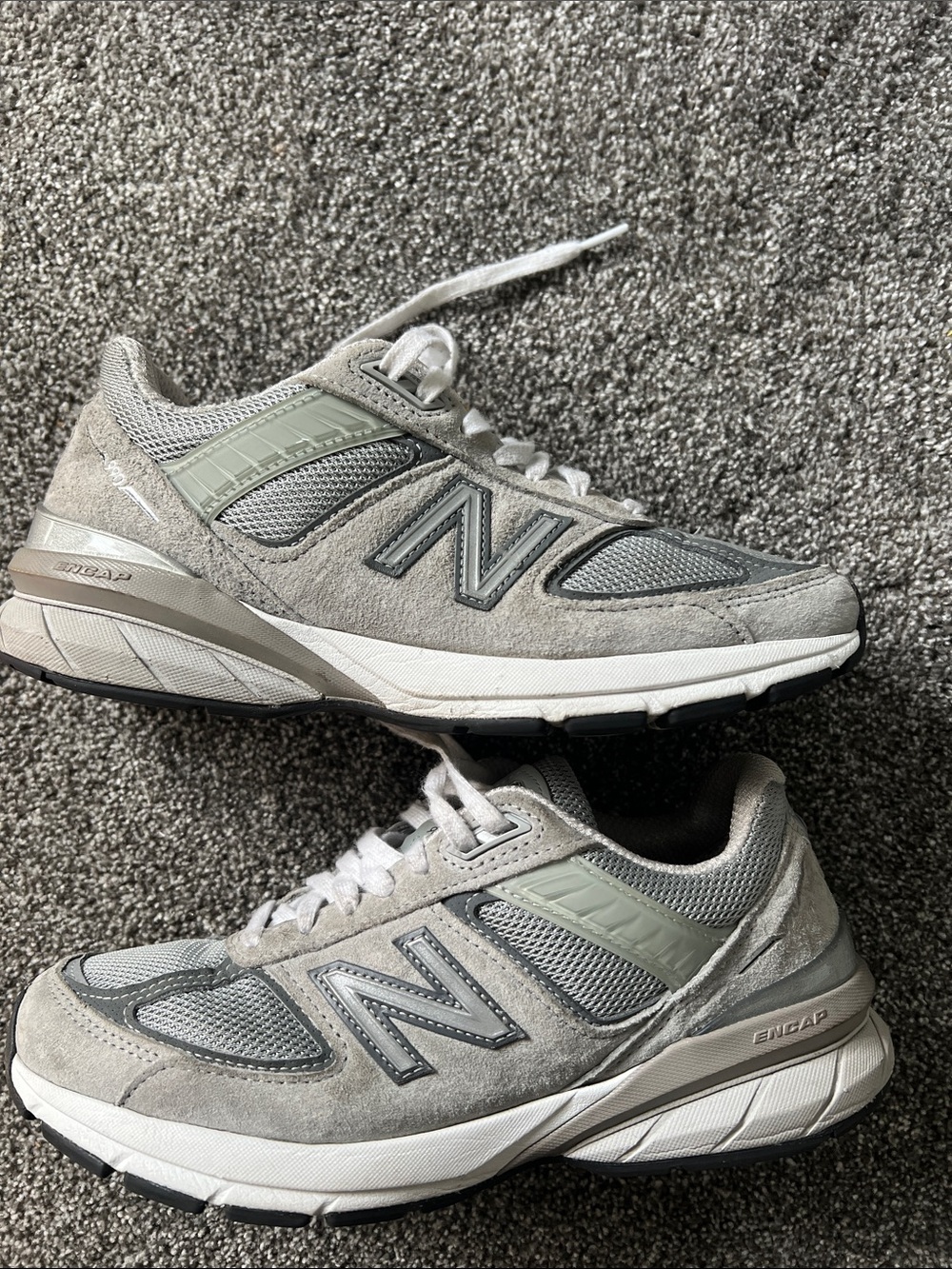 New Balance 990v5 Light Gray Mesh and Suede Sneakers